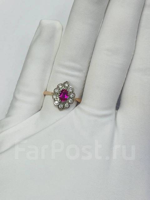 Кольцо золото 585 пробы с рубином и фианитами, арт. к-3216 Кольцо золото 585 пробы с рубином и фианитами, арт. к-3216