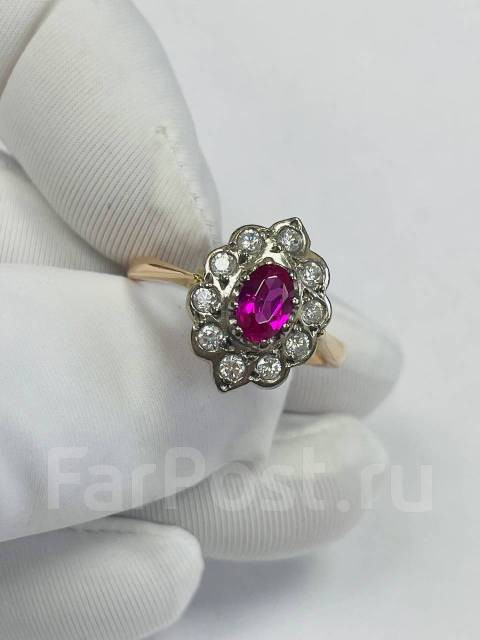 Кольцо золото 585 пробы с рубином и фианитами, арт. к-3216 Кольцо золото 585 пробы с рубином и фианитами, арт. к-3216